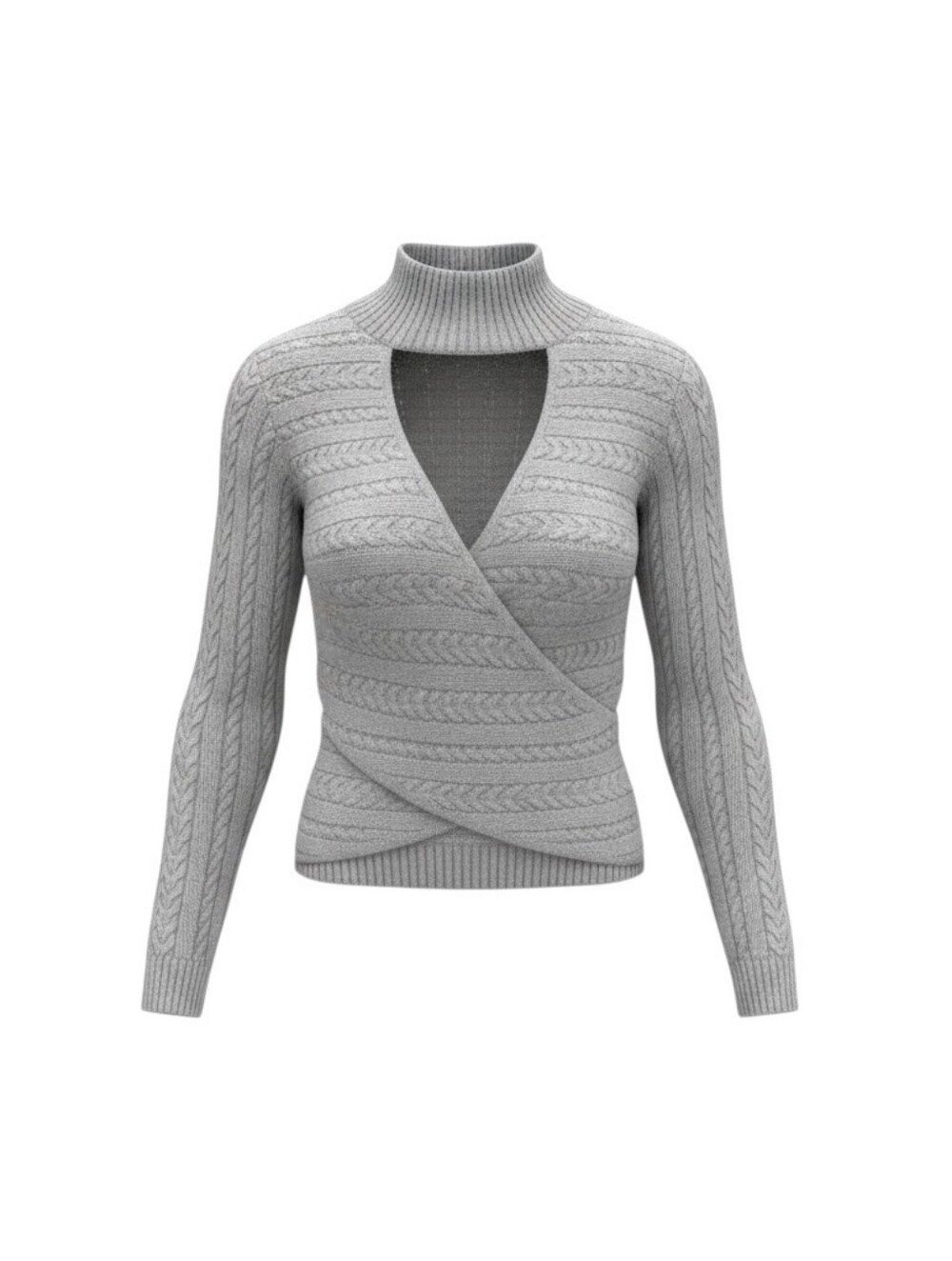 Pink Rose Gray Cable Wrap Turtleneck Sweater